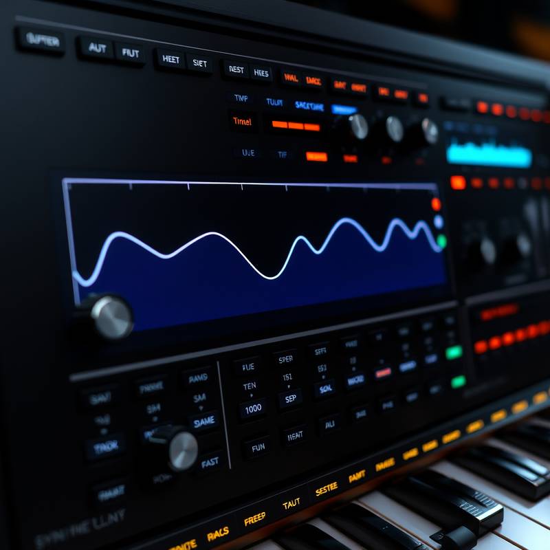 En synthesizer interface der viser bølgeformer og lyd design parametre.