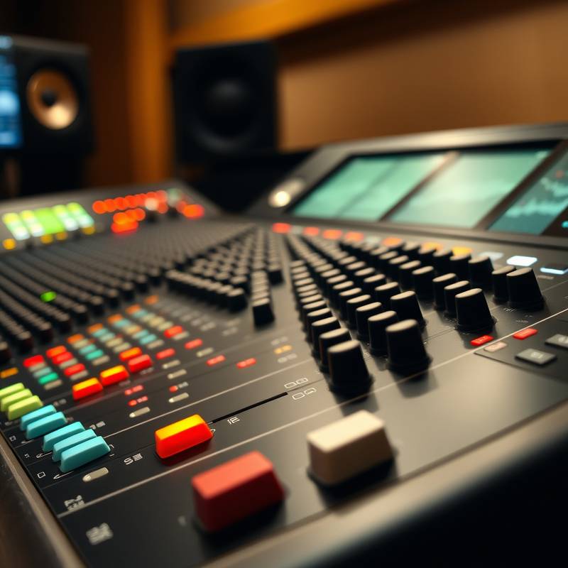 Et professionelt mixing console med mange knapper og lys.
